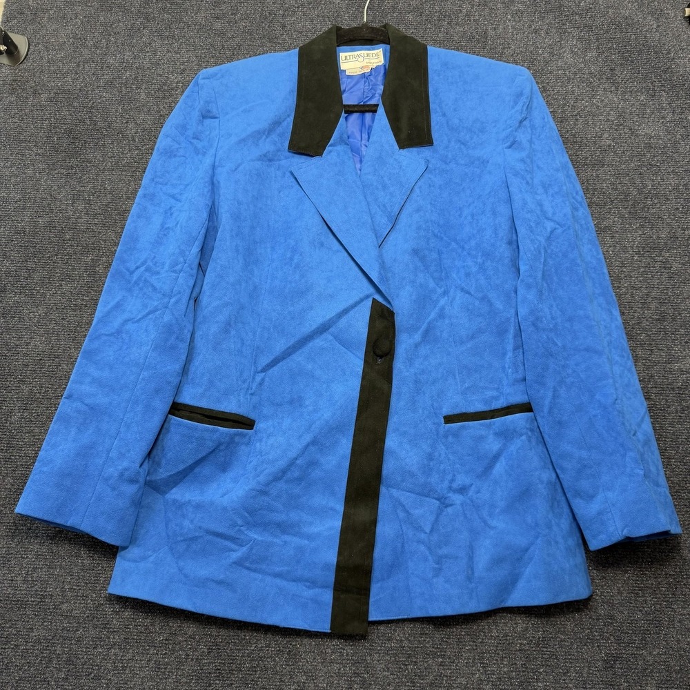 Vintage Count Romi Blazer Jacket Womens M Blue Ultrasuede Lined Colorblock USA